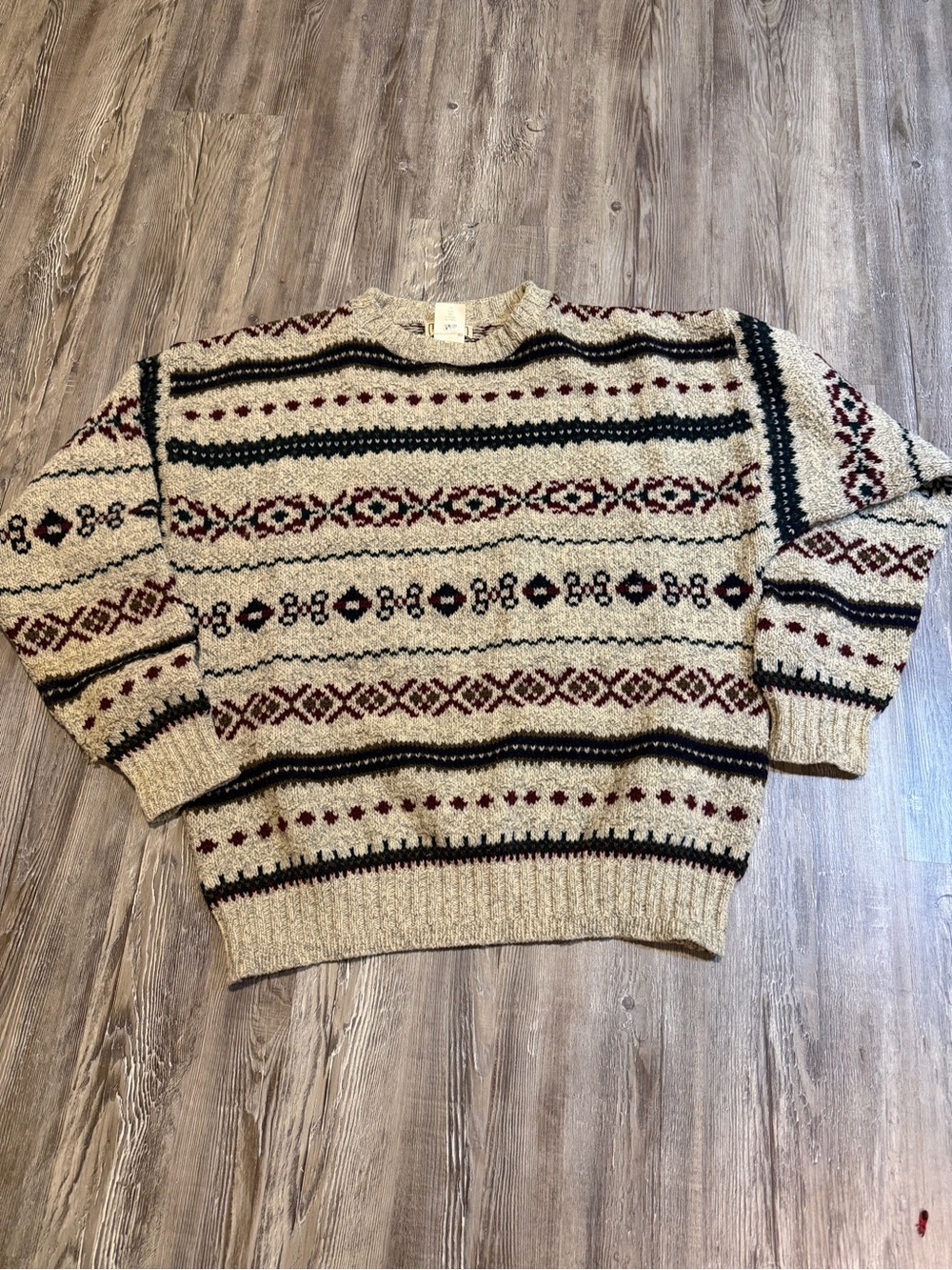 LL Bean Men's VINTAGE fair Isle Crewneck Sweater size large 90% wool